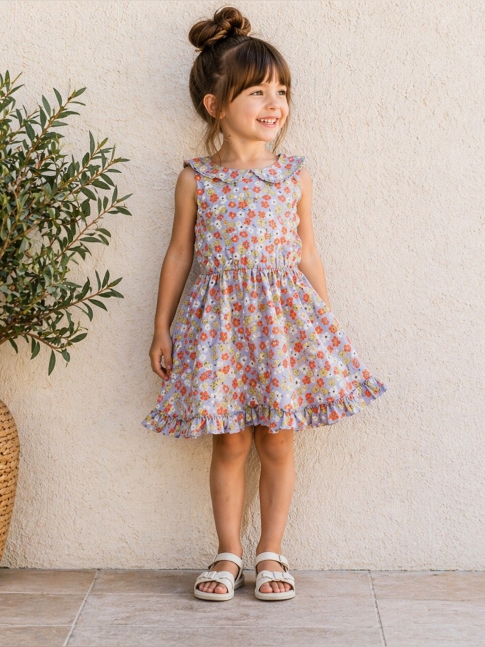 Little Minis Gorgeous Floral Romper Dress Peter Pan Collar Made in California
